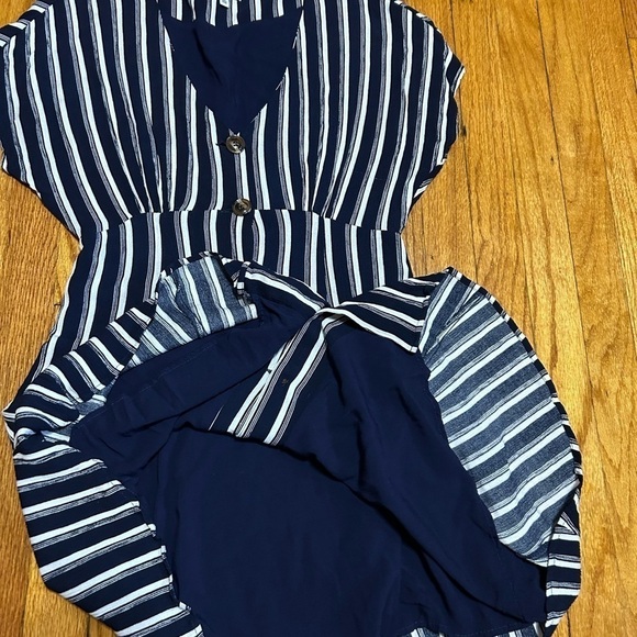 BP Navy White Striped Button Front Gathered Sleeve Mini Dress size Small - Picture 9 of 11